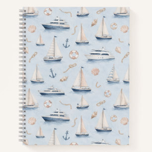 Pastel Zeilboot Watercolor Nautilus Patroon Notitieboek