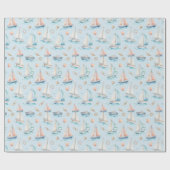 Pastel Zeilboot Waterverf Nautilus Cadeau Cadeaupapier (Vlak)