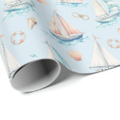 Pastel Zeilboot Waterverf Nautilus Cadeau Cadeaupapier (Rol Hoek)