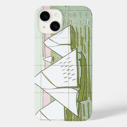 Pastel Zeilboten Faux Tegel iPhone Case (Achterkant)