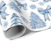 Pastel zilver blauw moderne bogen kerstcadeau cadeaupapier (Rol Hoek)