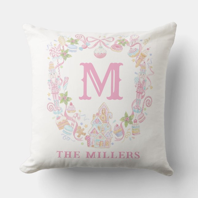 Pastel Zoete Kerst Traktaties Monogram Wapen  Kussen (Voorkant)