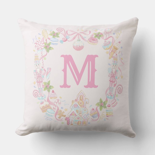 Pastel Zoete Kersttraktaties Monogram Wapen  Kussen (Voorkant)