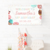 Pastel Zoete Snoep Lollypop Cupcake Donut Verjaard Spandoek (Insitu)