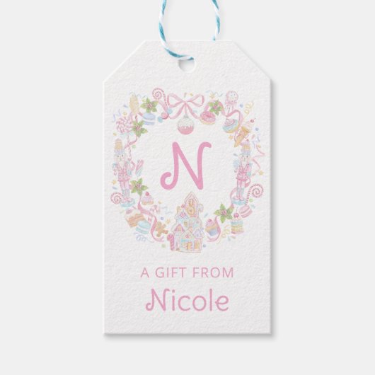 Pastel Zoete Vakantie Traktaties Monogram Wapen Cadeaulabel (Voorkant)
