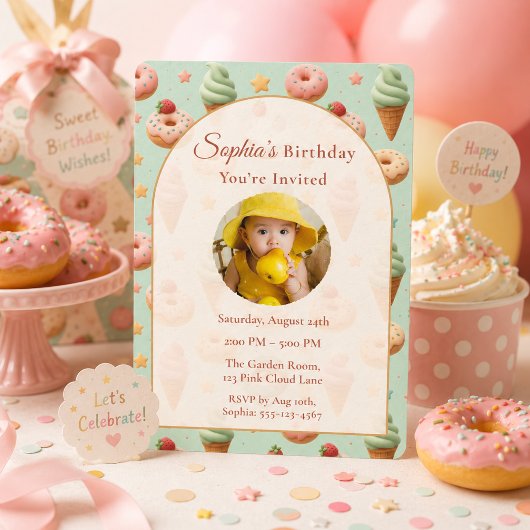 Pastel Zoete Verjaardags Mint Foto Kaart