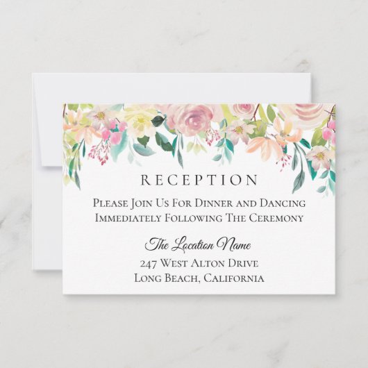 Pastel zomer bloemenbruiloft receptie kaart (Voorkant)