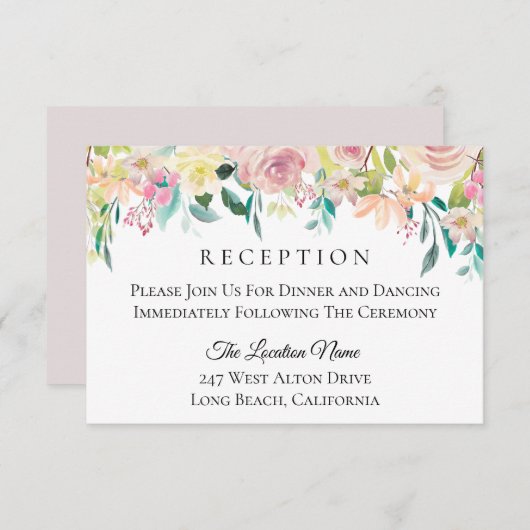 Pastel zomer bloemenbruiloft receptie kaart (Voorkant / Achterkant)