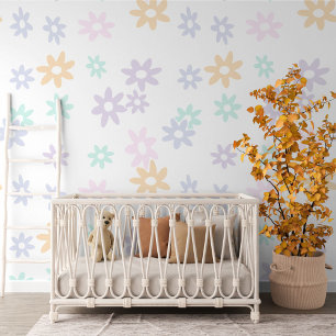 Pastel Zomer Roze Mint Groen Blauw Bloemen Patroon Behang