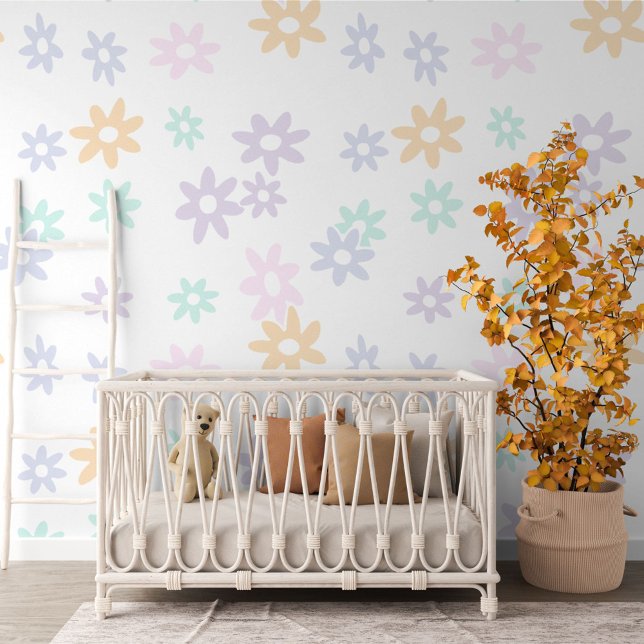 Pastel Zomer Roze Mint Groen Blauw Bloemen Patroon Behang (Creator heeft geüpload)