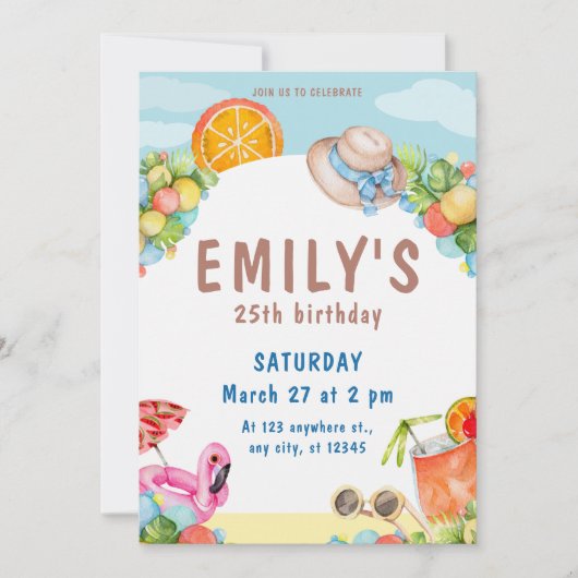 Pastel Zomer Verjaardagsfeestje Kaart (Voorkant)