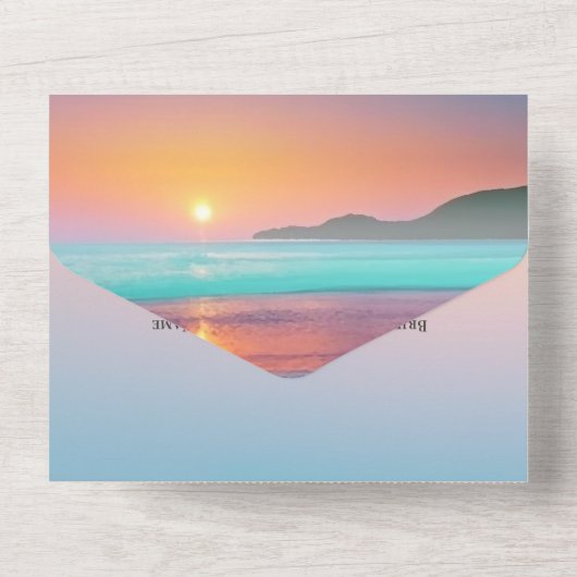 Pastel Zonsondergang Bestemming Ocean Beach Bruilo All In One Uitnodiging (Achterkant)