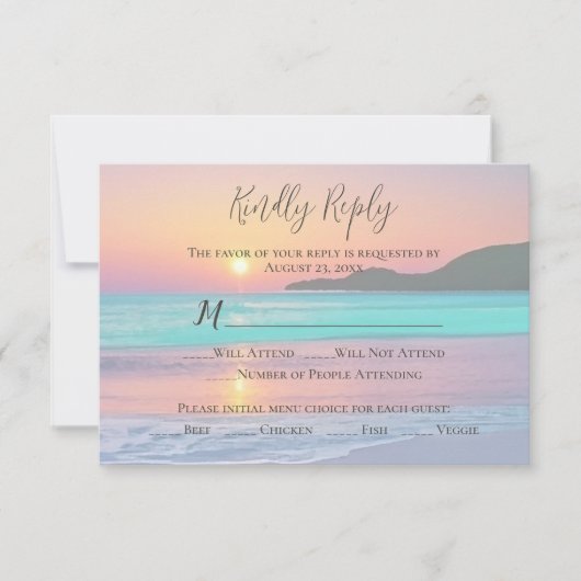Pastel Zonsondergang Bestemming Strand RSVP Kaartje (Voorkant)