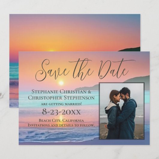 Pastel Zonsondergang Bestemming Strand Save the Da Kaart (Voorkant / Achterkant)