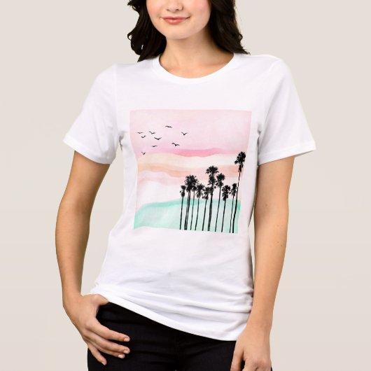 Pastel zonsondergang met palmbomen - rustig tropis Tri-Blend shirt (Voorkant)