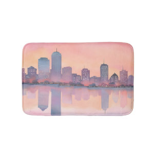 Pastel Zonsondergang Stadsgezicht Waterverf Stad Badmat