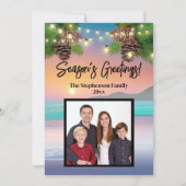 Pastel Zonsondergang Strand Oceaan Thema Foto Kers Feestdagenkaart (Voorkant)