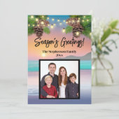 Pastel Zonsondergang Strand Oceaan Thema Foto Kers Feestdagenkaart (Staand voorkant)