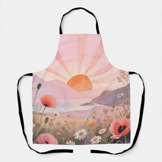 Pastel Zonsondergang Wilde Bloemenweide Schort (Voorkant)