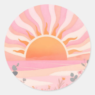 Pastel zonsopgang Boho weide Ronde Sticker