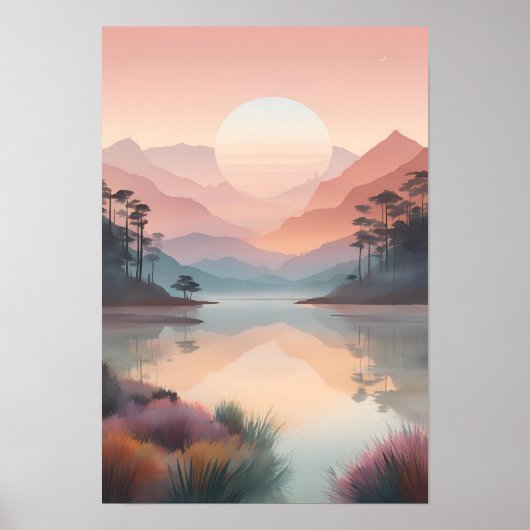 Pastel zonsopgang over rustige wateren poster (Voorkant)