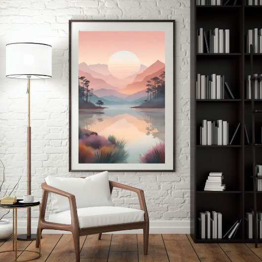 Pastel zonsopgang over rustige wateren poster