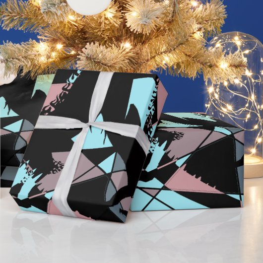 Pastel zwart blauw roze grijs abstract cadeaupapier (Feestdagen)