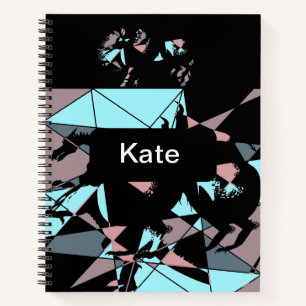 Pastel zwart blauw roze grijs abstract notitieboek