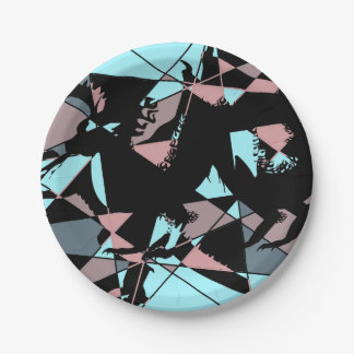 Pastel zwart blauw roze grijs abstract papieren bordje