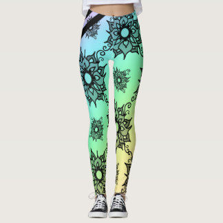 Pastel Zwarte Bloem Motief Leggings