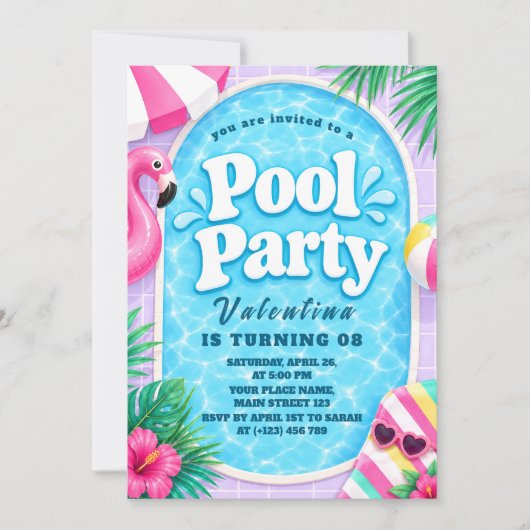 Pastel zwembadfeest uitnodiging (Voorkant)