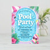 Pastel zwembadfeest uitnodiging (Staand voorkant)