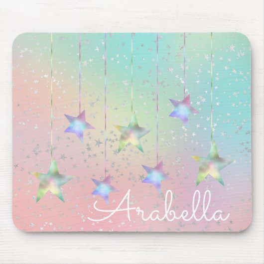 Pastel-zwirl-holografische sterren en lint-schatti muismat (Voorkant)