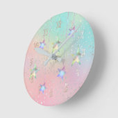 Pastel-zwirl-holografische sterren en lint-schatti ronde klok (Hoek)
