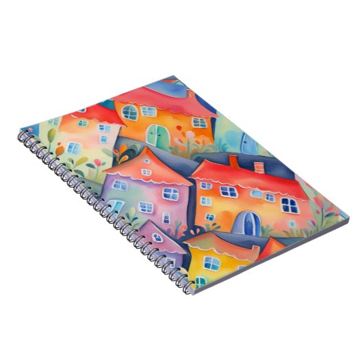 Pastelachtige kleine huizen in zachte kleur, rustg notitieboek (Rechterzijde)