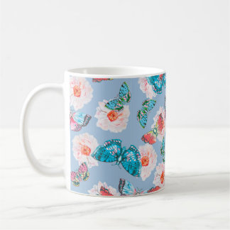 Pastelanemonen en vlinders kleurrijke watercoloreu koffiemok