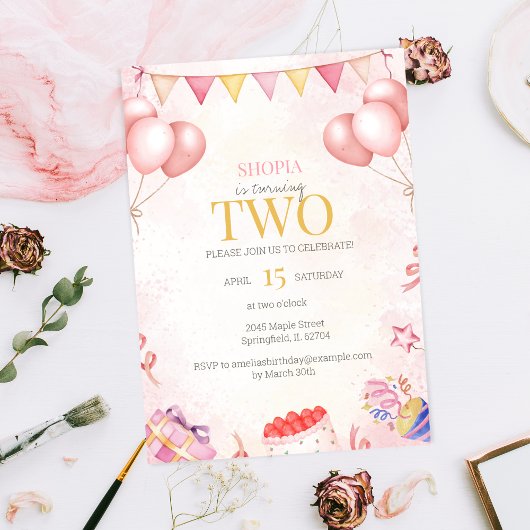 Pastelballon 2e verjaardag uitnodiging