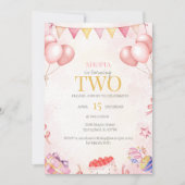 Pastelballon 2e verjaardag uitnodiging (Voorkant)