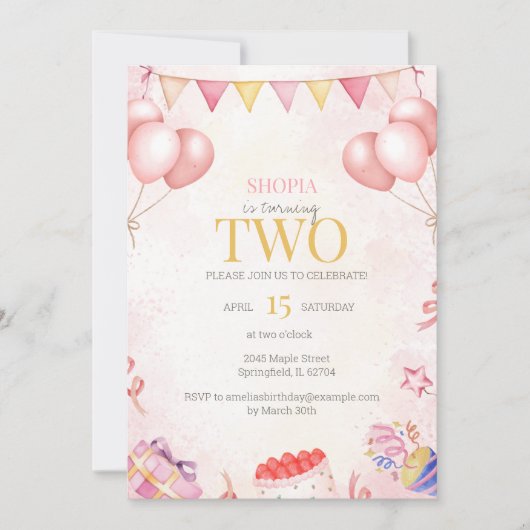 Pastelballon 2e verjaardag uitnodiging (Voorkant)
