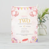 Pastelballon 2e verjaardag uitnodiging (Staand voorkant)