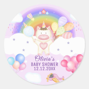 Pastelballon Eenhoorn Regenboog Baby shower Ronde Sticker