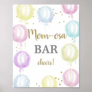 Pastelballonnen Baby shower Momosa Bar Poster