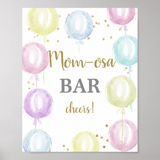 Pastelballonnen Baby shower Momosa Bar Poster (Voorkant)
