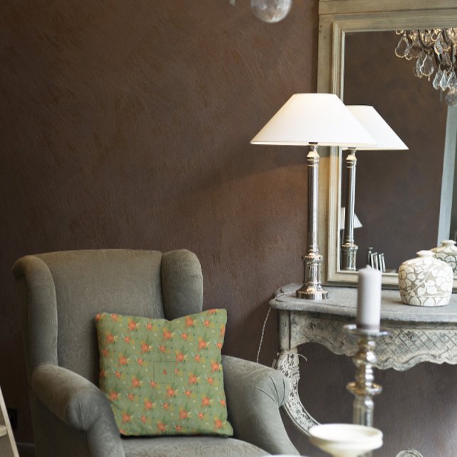 Pastelbeige groene munt bloemmotief monogram kussen (Creator heeft geüpload)