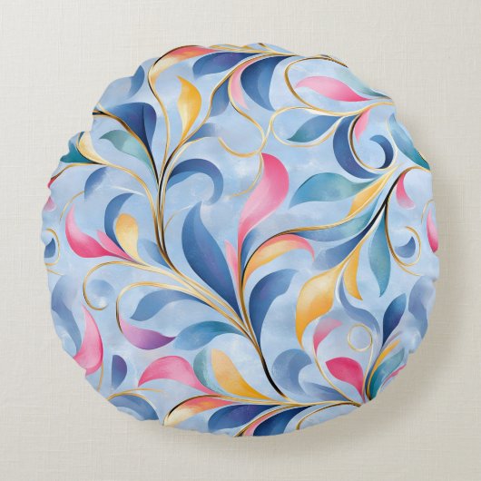 Pastelblad Floral Scroll Pattern Rond Kussen (Voorkant)