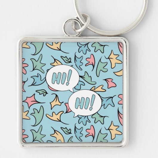 Pastelbladeren Blauw Sleutelhanger (Voorkant)