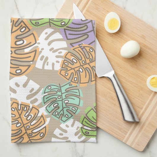 pastelbladeren keukenhanddoek (Quarter Fold)