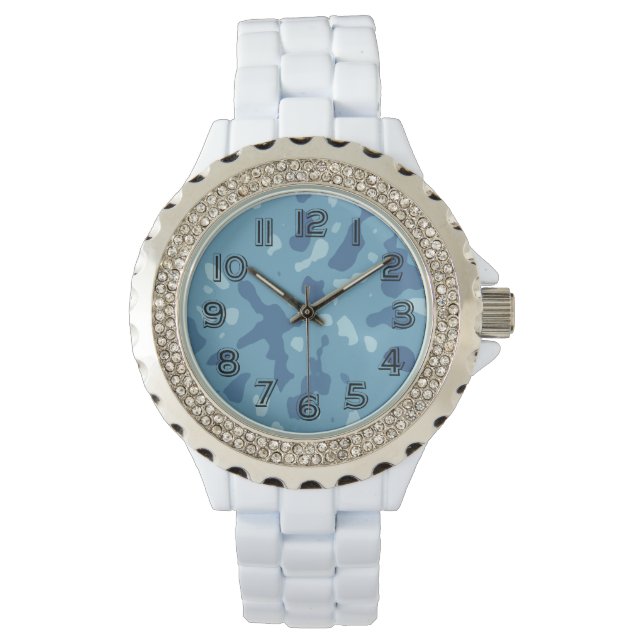 Pastelblauw abstract camouflagepatroon  horloge (Voorkant)