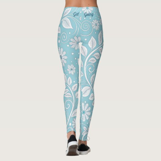 Pastelblauw Bloemmotief Leggings (Achterkant)