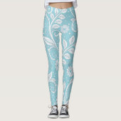 Pastelblauw Bloemmotief Leggings (Voorkant)